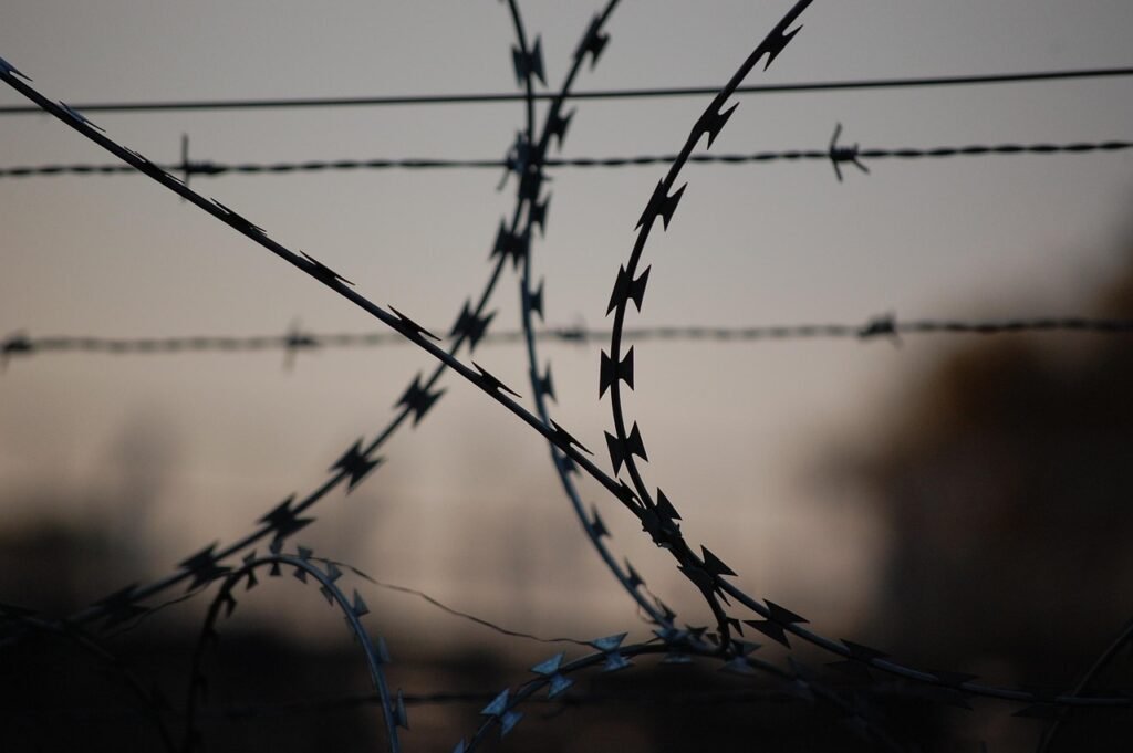 barbed wire, wire, basketball court, security, prison, prison, prison, prison, prison, prison